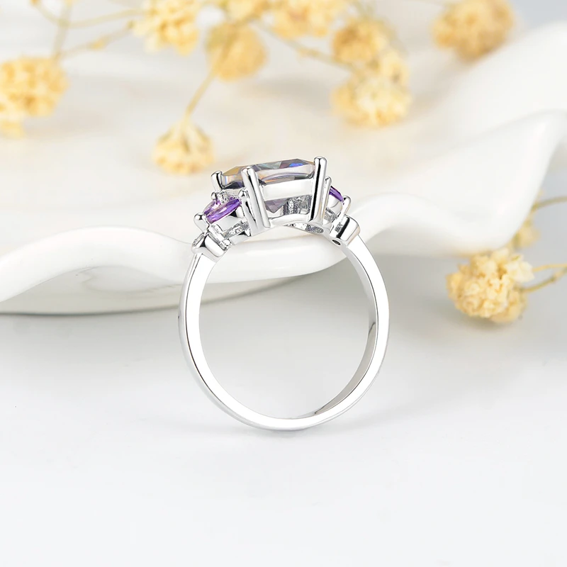 Женские Классические кольца ANGELFRIGG серебристые с разноцветными фианитами AAA
