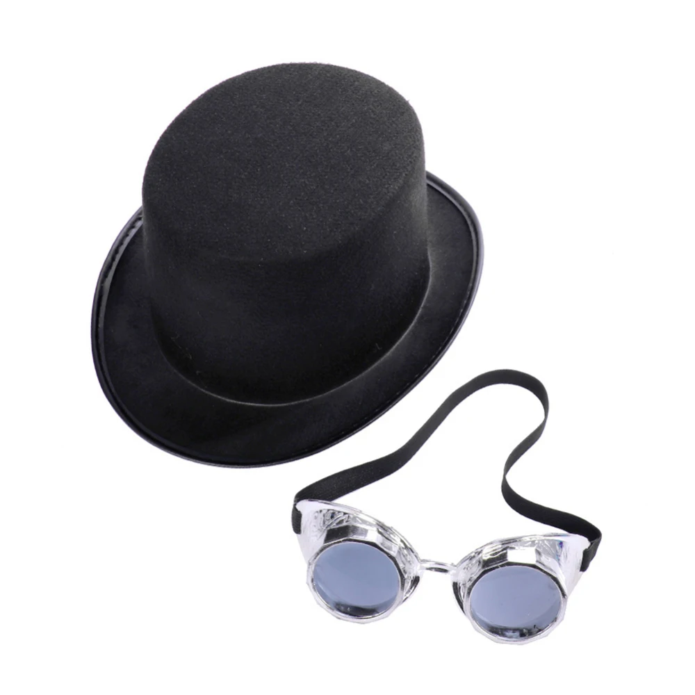 

Vintage Punk Style Black Hats With Goggles Carnival Cosplay Costume Accessories Steampunk Hat For Men Women