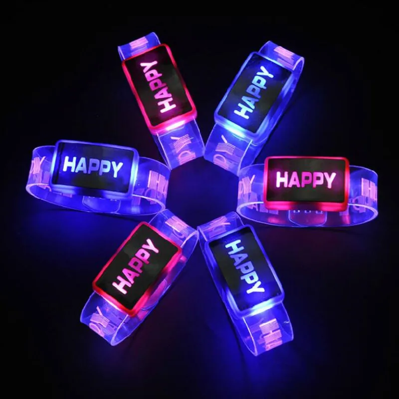 

2022 New Happy LED Glowing Wristband Flashing Bracelet Glow Bangle Toys Gift Bar Nightclub Disco Rave Glow Party Supplies