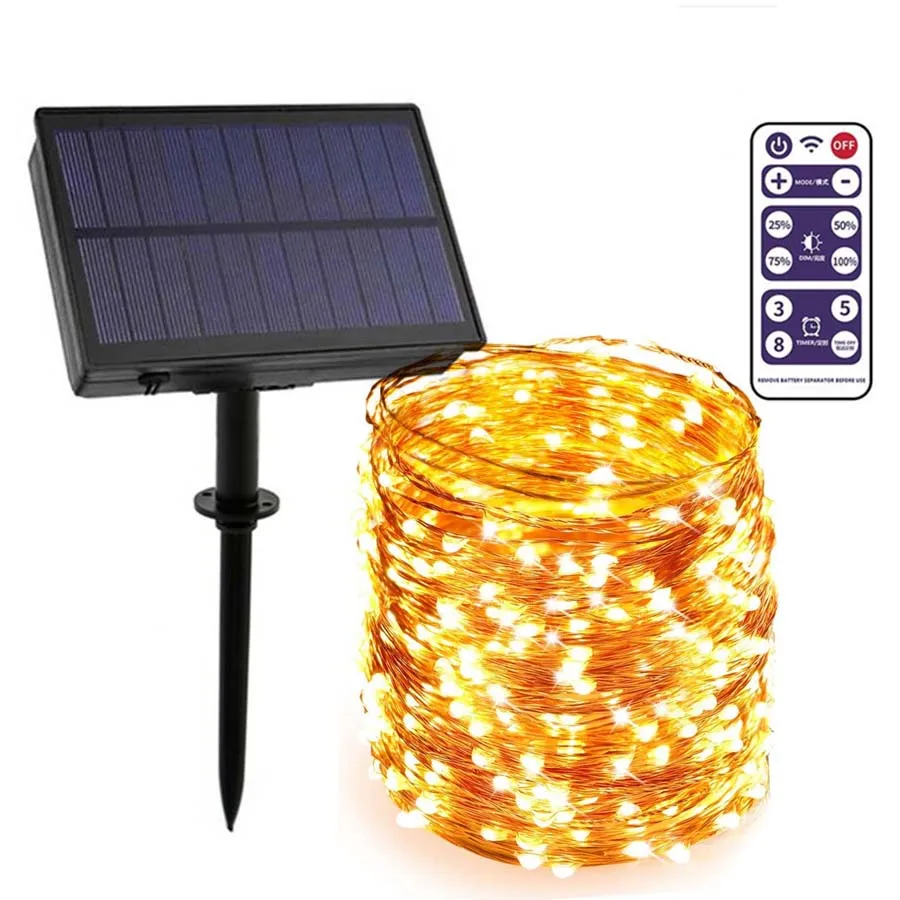 

Upgrade 50M 100M Remote Control Outdoor Solar String Light Copper Wire Solar Christmas Fairy Light Wedding Party Garland Light