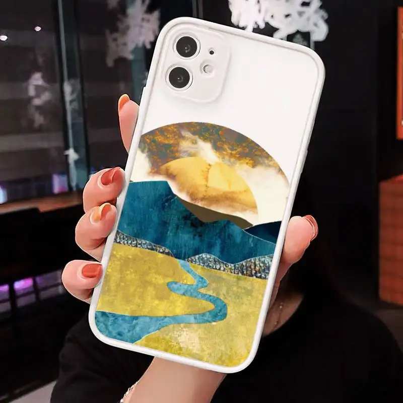 

Mountain Marble Moon pattern Phone Case Matte Transparent for iPhone 7 8 11 12 s mini pro X XS XR MAX Plus cover funda