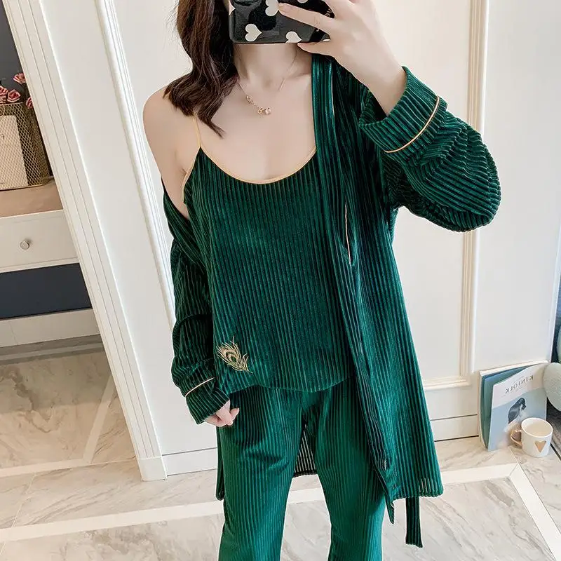 3pcs Robe 4 Новинка, Осенний бархатный женский халат, набор, сексуальное кружевное кимоно, халат, 2 шт., ночная рубашка, Свадебный халат для невесты, M, L, XL - Цвет: 3pcs Robe 4