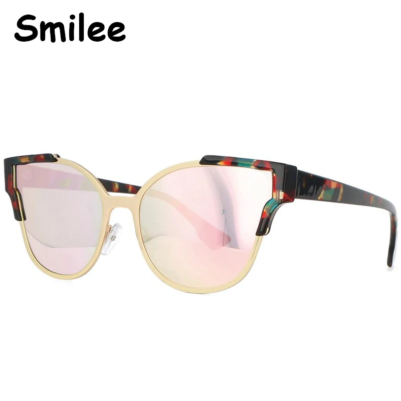 Женские солнцезащитные очки кошачий глаз розовые зеркальные в стиле ретро