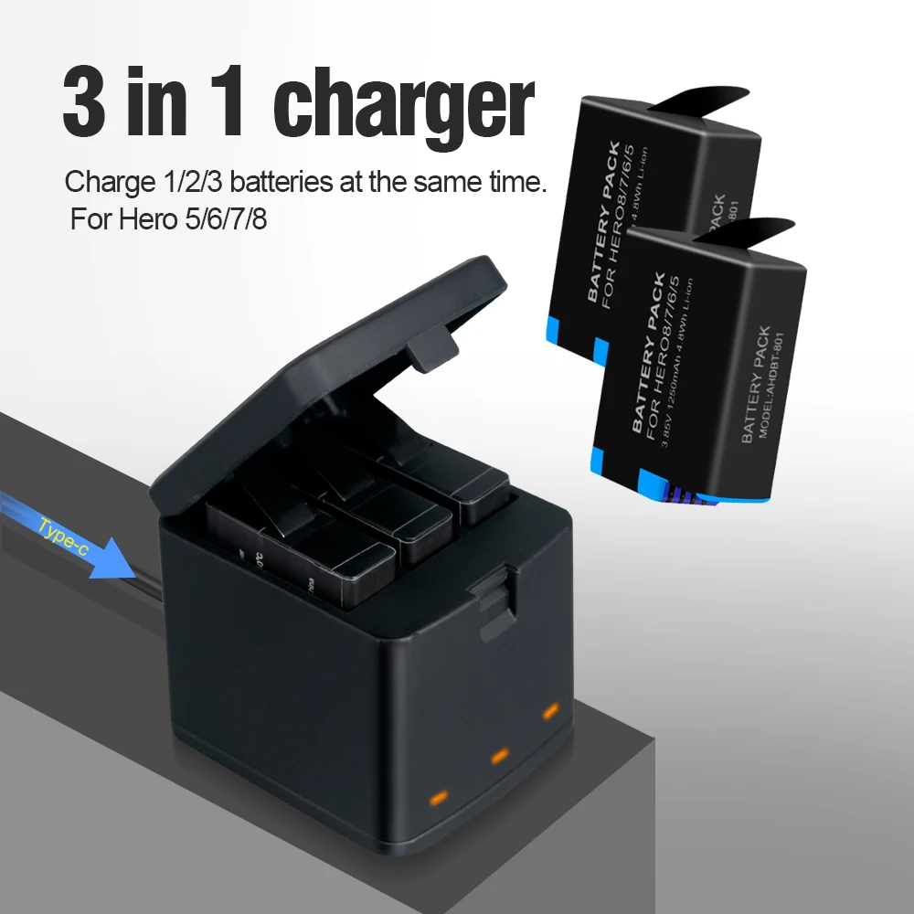 

PALO 1250mAh AHDBT 801 for Gopro Hero 8 Battery for GoPro Hero 5 Hero 6 Hero 7 Hero 8 Camera Accessories