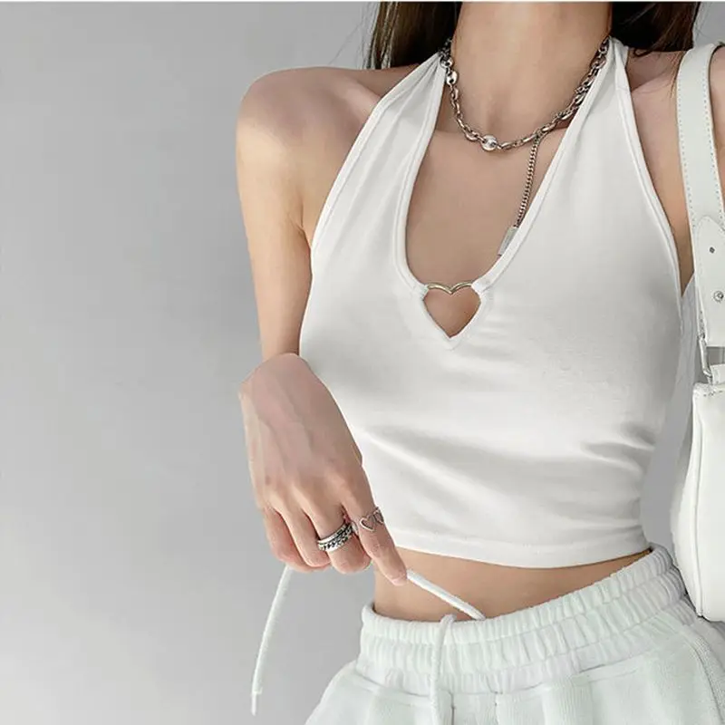 

Love Hollow Camisole Women's Solid Color Short Sleeveless Tops 2022 Summer New Korean Fashion Aesthetic Chic Tank Top Trend