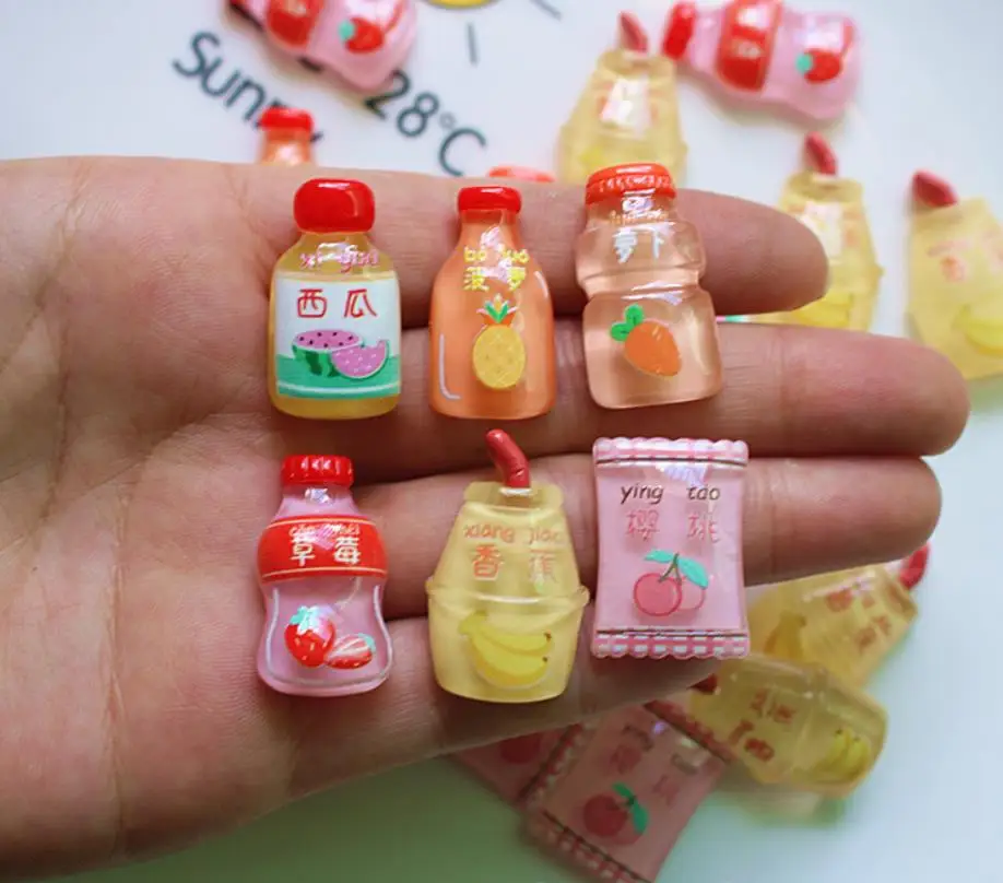 

Kawaii Flatback Resin Fruit Drinks Bottle Yogurt Miniature Fruit Juice Artificial Simulation Food DIY Home Resin Crafts