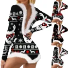 Женское боди с рождественским принтом, плюшевый боди с длинным рукавом и V-образным вырезом, облегающее эластичное трико, короткий комбинезон на пуговицах, Пижамный комбинезон, Комбинезоны