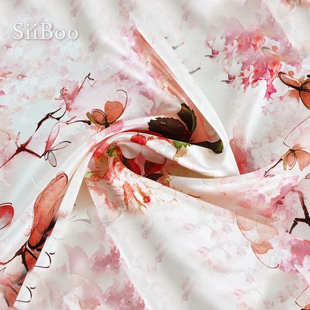 Роскошная розовая жаккардовая ткань с цветочным принтом из спандекса шелковая