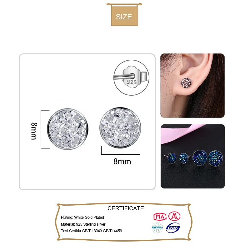 Женские серьги гвоздики из серебра 925 пробы 8 мм|Серьги-гвоздики| |