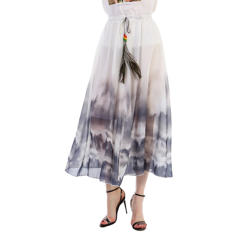 Женская шифоновая юбка в богемном стиле винтажная длинная свободная