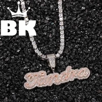 hip hop custom bubble initial letter combination words name two colors necklace full iced cubic zirconia jewelry