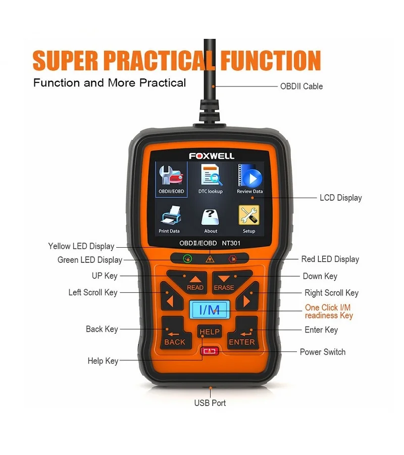 Foxwell NT301OBD2 сканер двигатель код ридер автомобильный диагностический инструмент