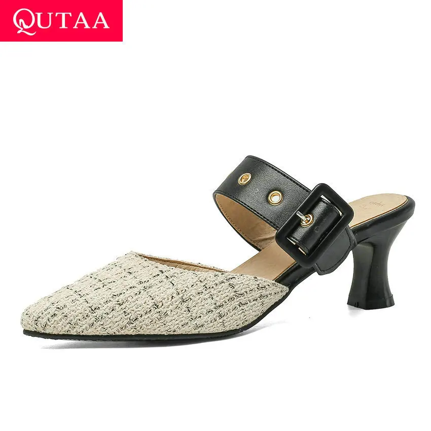 Женские летние сандалии QUTAA с пряжкой из искусственной кожи острым носком