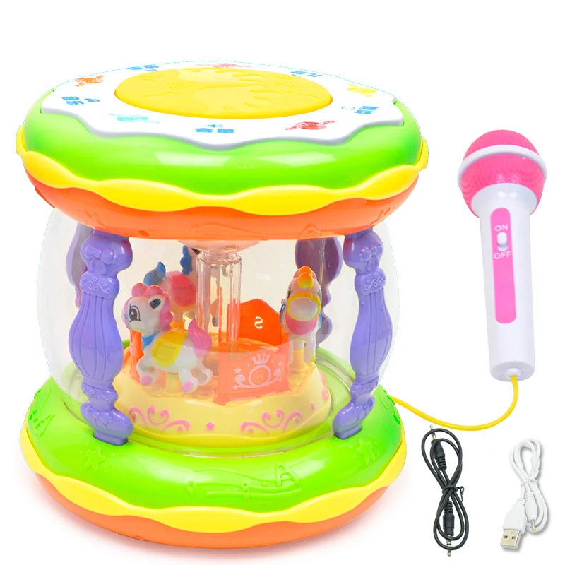 Children's educational toys Hand Drums 360° Carousel Music Drums With microphone musical instruments Sound Effect Toys For Kids