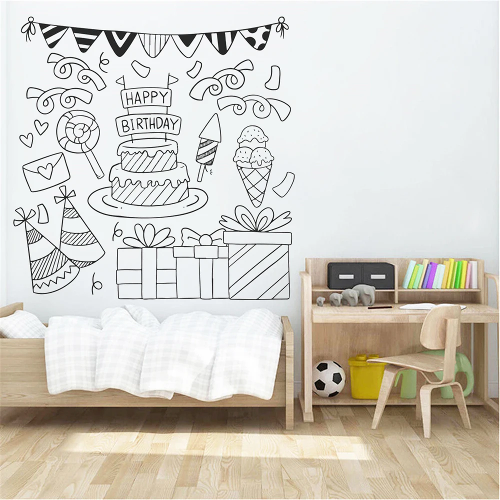

Cake Candy Balloon Wall Stickers For Kids Girl Room Murals Happy Birthday Decals Vinyl Livingroom Party Decoration Poste HJ0127