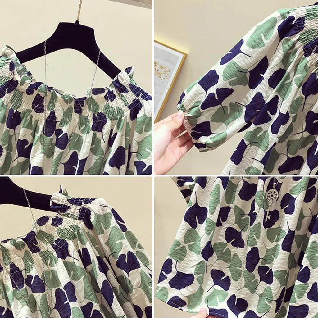 

Fashion Chiffon Print Blouse Sexy Off The Shoulder Tunic Tops Casual Summer Ladies Top Female Women Short Sleeve Blusas Pullover