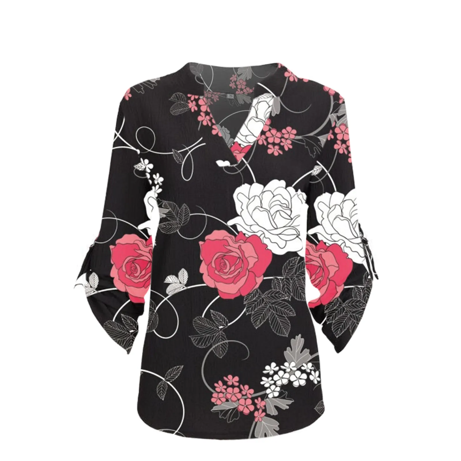 

3/4 Sleeve Women's Shirts 2021 Summer Women V Neck Blouses Tunic Top Plus Size Loose Shirts Tops Women Casual Pullover Tops