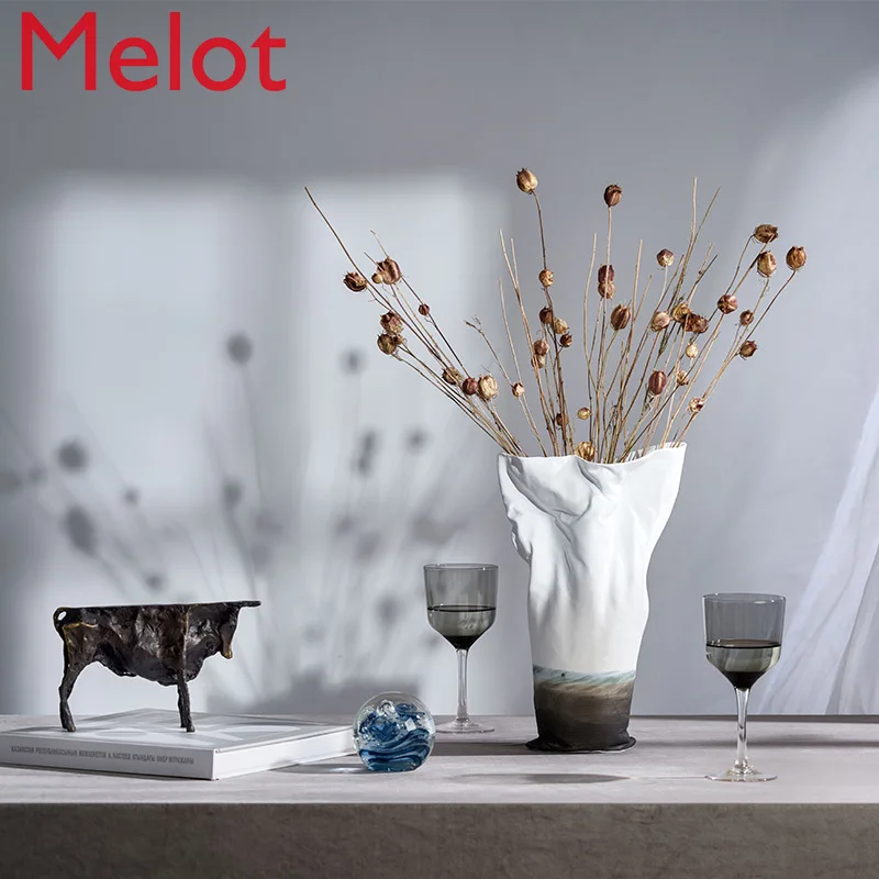

Minimalist Ink Painting Gradient Ceramic Flowerpot Home Ornament Living Room Decoration Black and White Handmade Vase Art