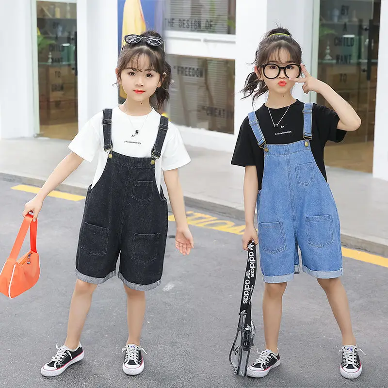 

Girl European 2021 New Suspenders Shorts Jeans kids Baby Jumpsuit Casual Summer Baby Denim Overalls Blue Jean Overalls