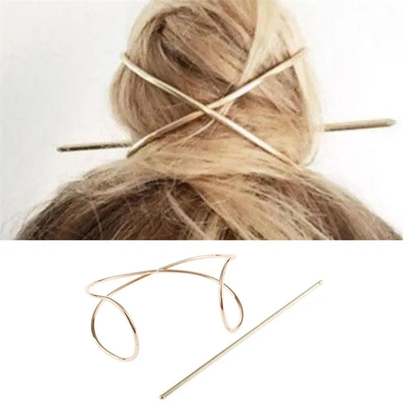

Fashion Hair Stick Boho Geometric Hair Accessories Gold Filled X Shaped Bun Holder Cage Hair Pins for Women Hairwear Jewelry