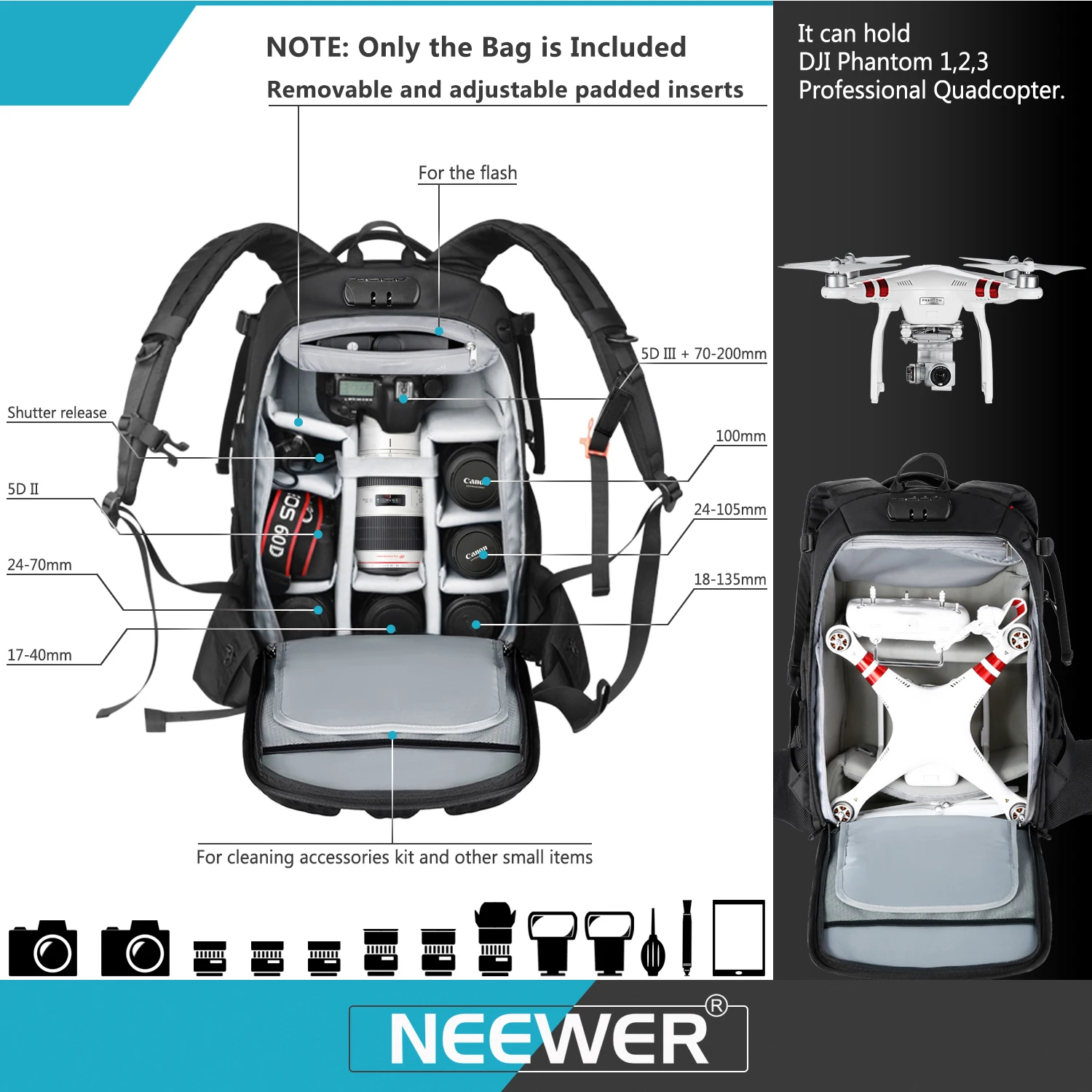 neewer pro camera bag waterproof shockproof adjustable padded camera backpack bag anti theft combination lock for dslr camera free global shipping