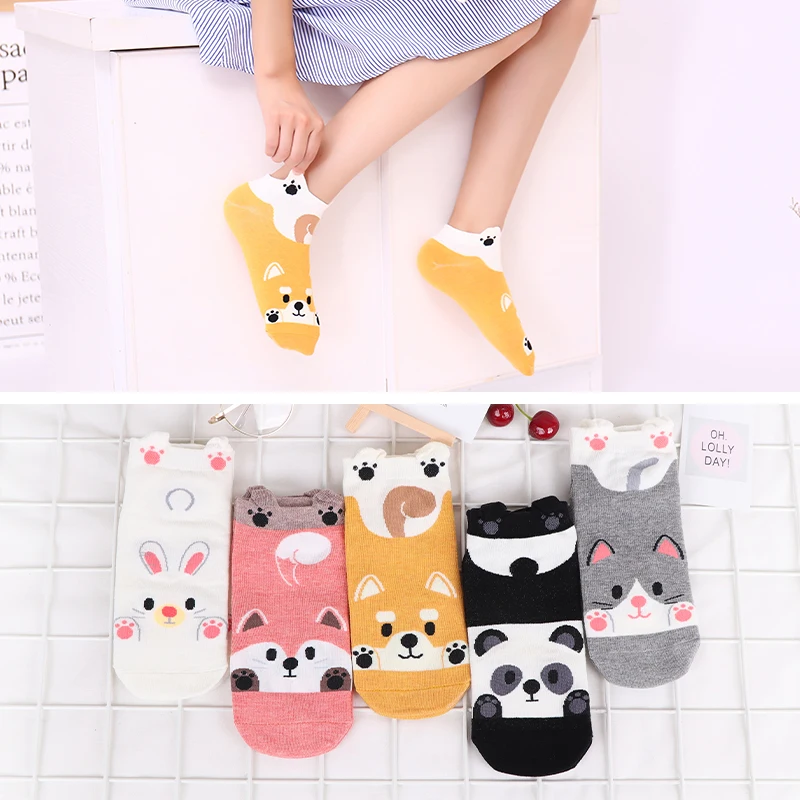 5Pairs/Lot Avocado Short Socks Kawaii Funny Cotton Harajuku Colorful Fashion Cartoon Duck Cat Bear Happy Soft Men Women Socks