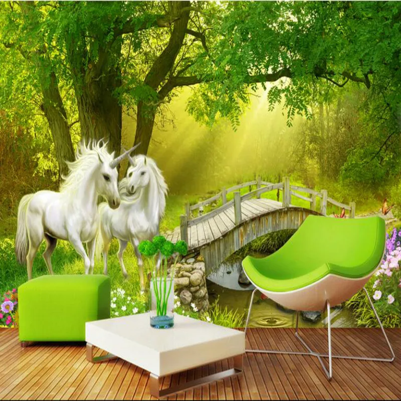 Custom 3D photo backgrounds wall mural wallpaper for living room bedroom silk wallpapers roll Forest unicorn TV background | Обустройство