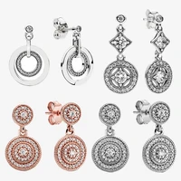 authentic s925 sterling silver round set cz earrings womens fashion silver earrings jewelry gifts