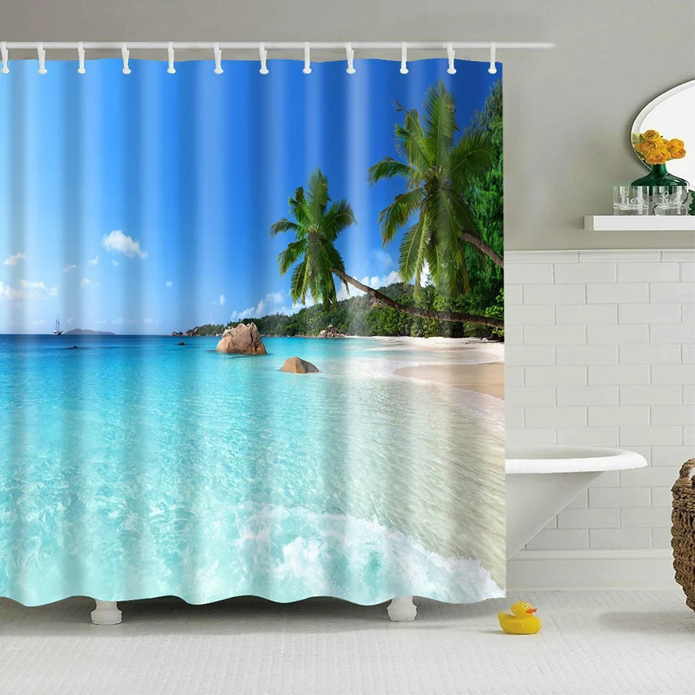 

Shower Curtain Bathroom Waterproof Polyester Fabric Modern Scenery 3D Blackout Curtain Large for Bathroom Shower