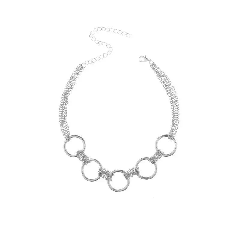 

Harajuku Alloy Metal O Round Muti Pendant Chain Chokers Necklace Gothic Hip Hop Gift Necklace Collares Mujer 35+10cm
