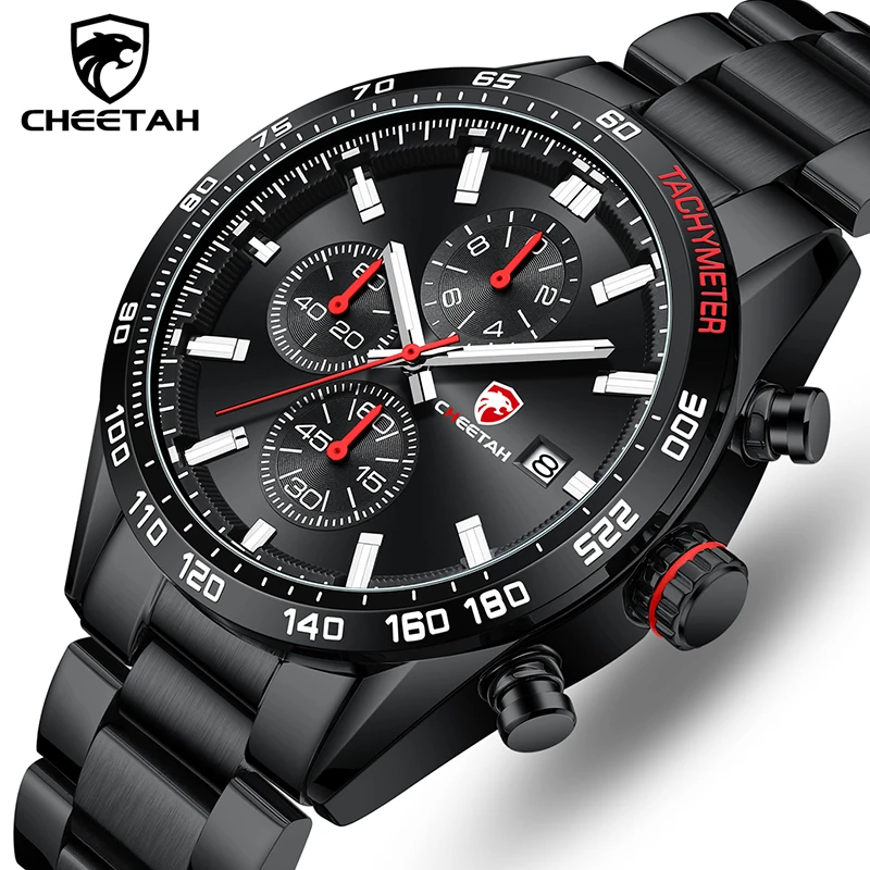

Watches Men CHEETAH Waterproof Stainless Steel Quartz Mens Watches Luminous Big Dial Sport Chronograph Watches Male Clock