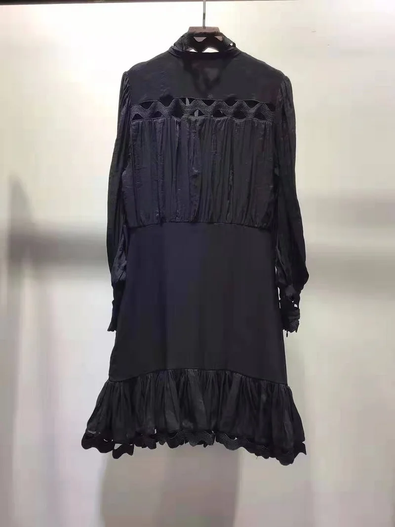 Top Quality New 2019 Autumn Sexy Party Mermaid Dress Casual Women Hollow Out Embroidery Long Sleeve White Black Above Knee | Женская