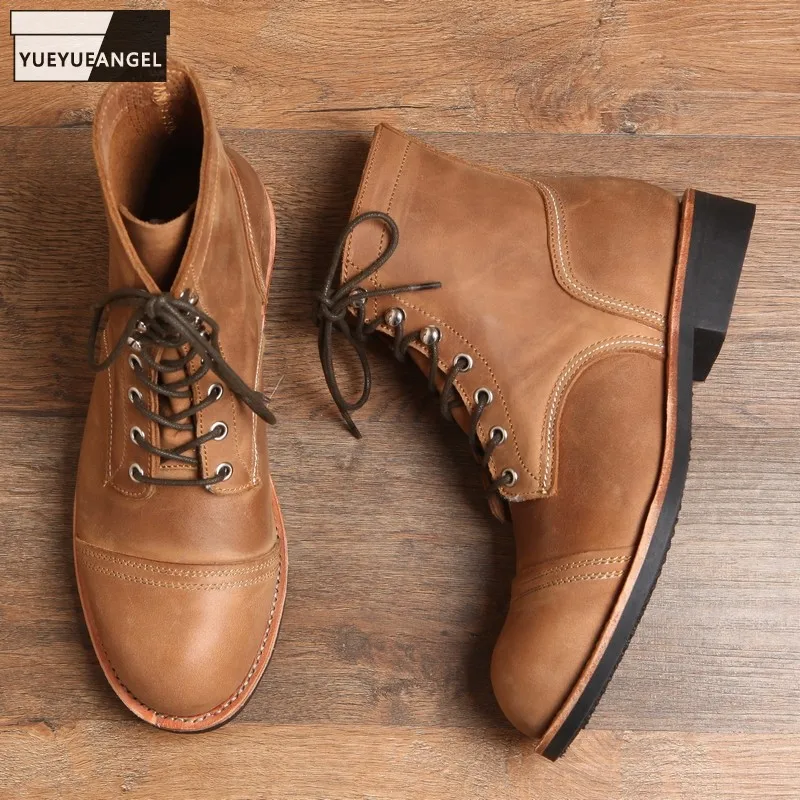 Ботинки мужские из натуральной воловьей кожи высокие рабочие ботинки в стиле