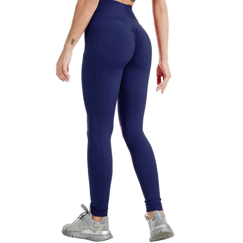 

New Casual Pants Solid Color Hip-Lifting Pants Double-Sided Brocade Stitching Nine-Point Pants Sports Fitness Leggings Women