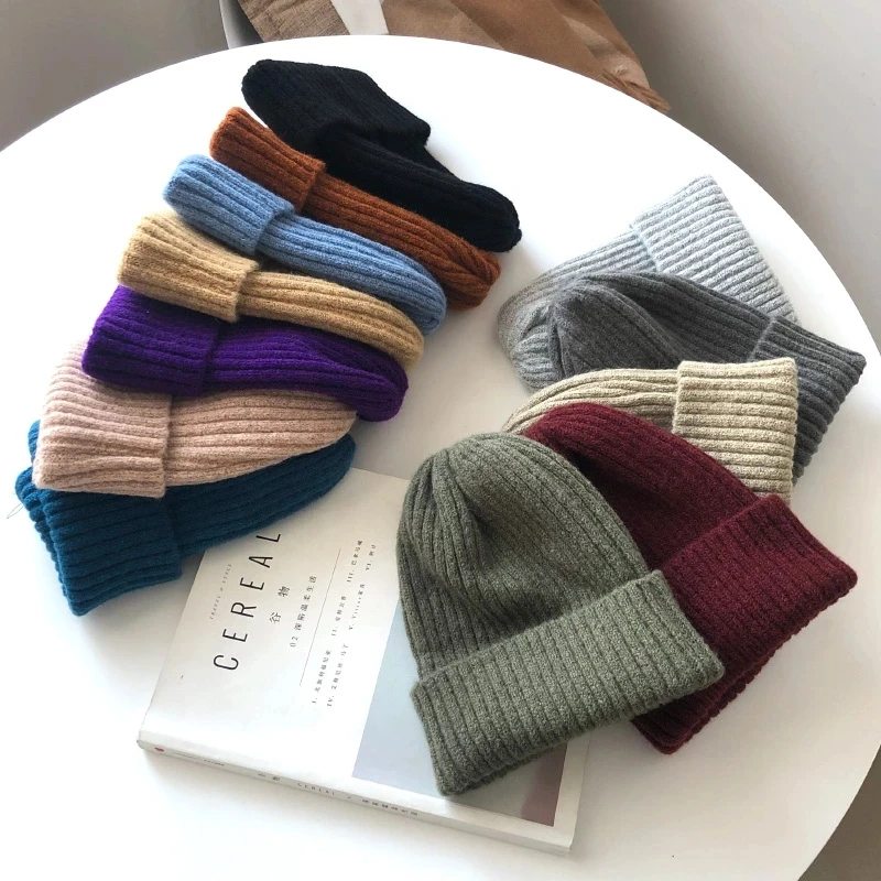 

2021 New Womens Beanie Hat warm Autumn Women Wool Knit Beanie Hat Cuff Beanie Watch Cap for Girls Spring Skull Hats for Female