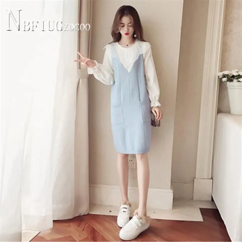 

2020 Autumn Winter New Plus Size Women Sets Long Sleeve Tops And Sleeveless Dress Female Sets