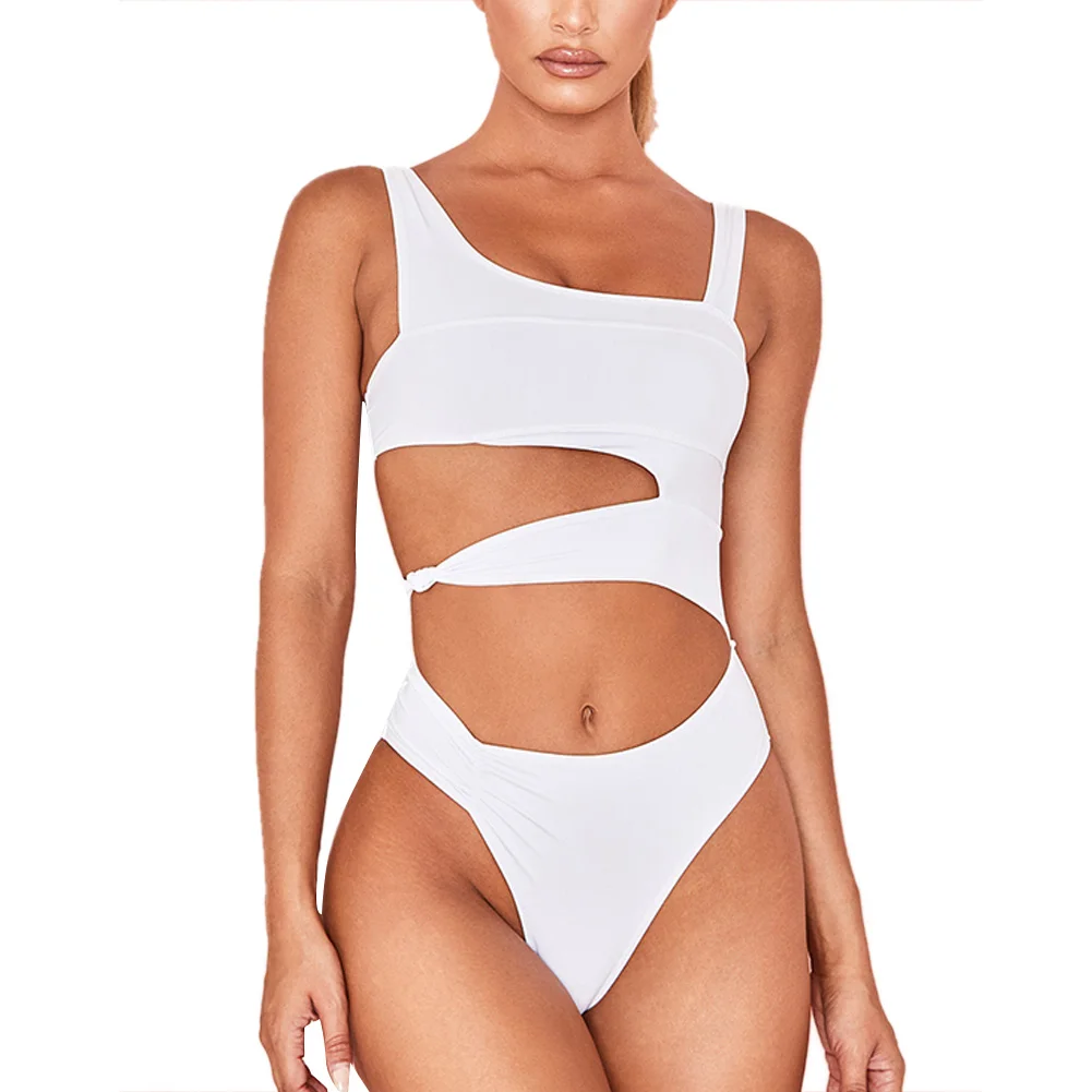 2021 New Style Solid Color Ladies Summer Swimwear Leopard Print/Polka Dot Square Collar Sleeveless Hollow Swimsuit Girl |