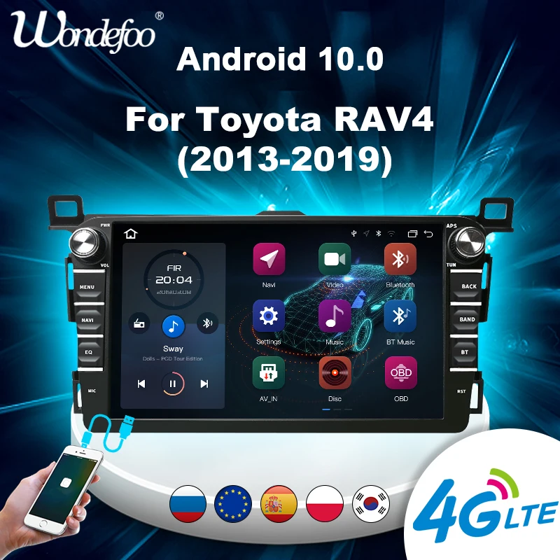 Carplay магнитола 2 din андроид Android 10 автомобильный радиоприемник для Toyota RAV4 RAV 4 2013 2019 gps навигация 8