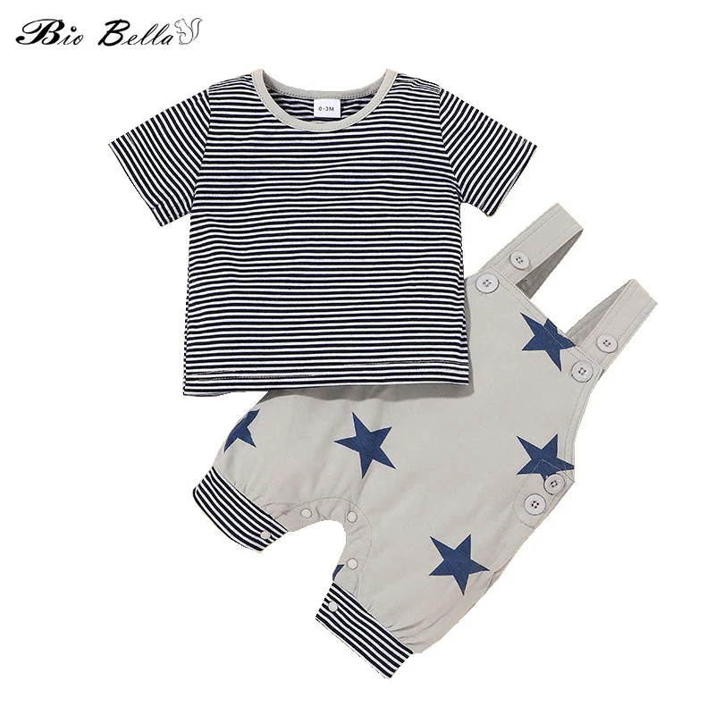

Infant Boys Clothing Striped Short Sleeve Star Printed Casual Overalls + Tshirt 2 piece Fashion Comfortable Boy Outfits