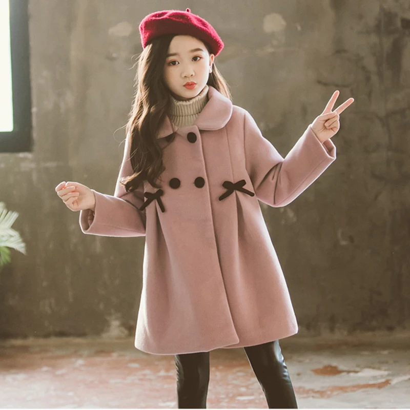 

2020 Children Jacket for Girls Winter Wool Warm Overcoat Girls Clothes Kids Long Outerwear Girls Coat Teens 4 6 8 10 12 13 Years