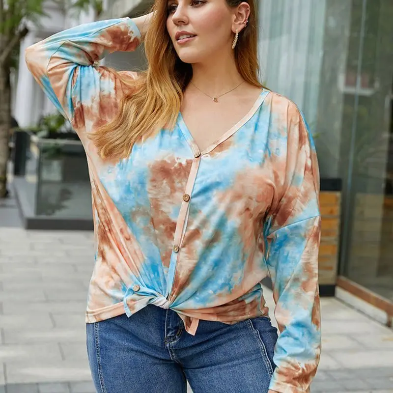 

Женская туника на пуговицах, с длинным рукавом и V-образным вырезом