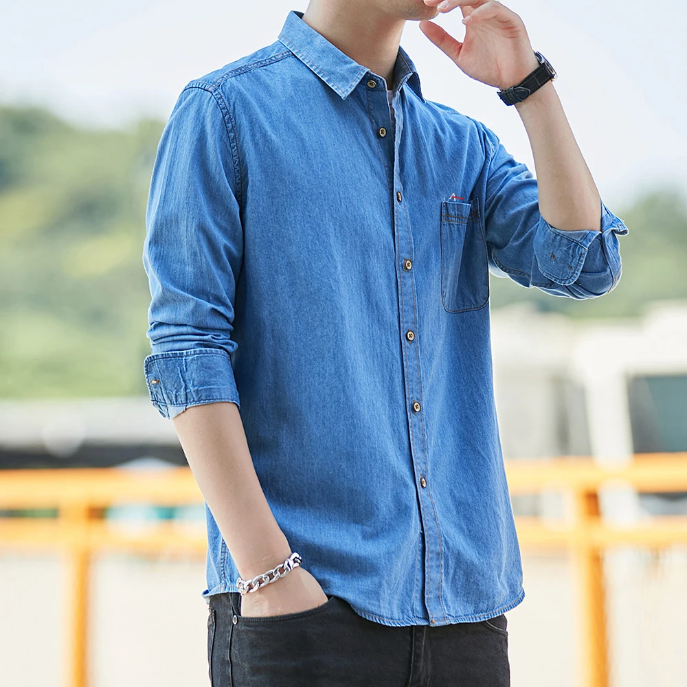 Reserve Aramy 100% Cotton Men Denim Shirts Male Slim Fit Casual Soft Jean Shirts Spring Summer Fashion Cowboy Top Dropshipping
