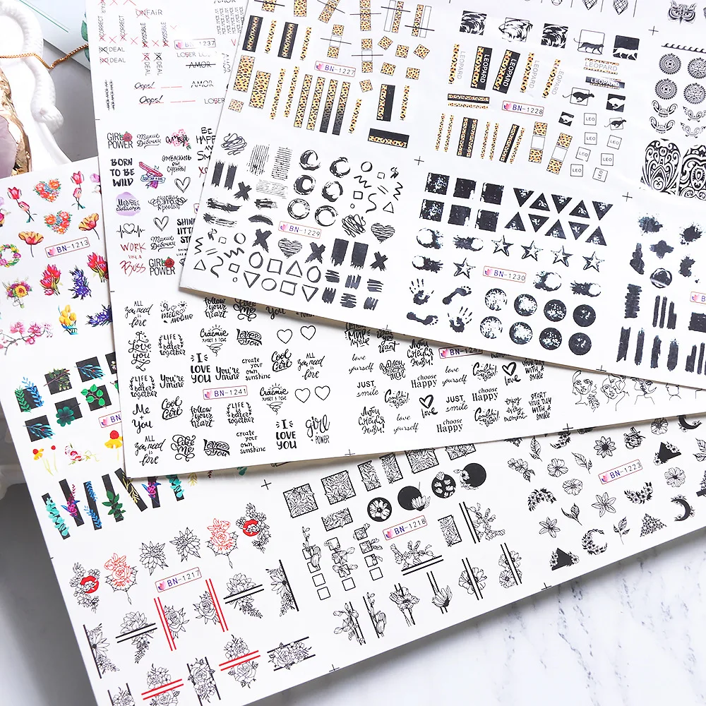 

12pcs Nail Water Sticker DIY Black Abstract Image Nail Art Paper Flower Leaves Girl Manicure Decoration Manicure Style Tool