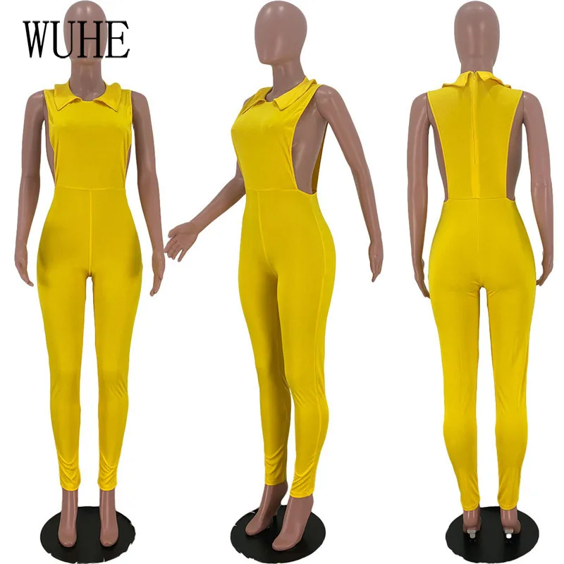 

WUHE Hollow Out Sexy Jumpsuits Sleeveless O Neck Package Hip Backless Off Shoulder Casual Sports Fitness Party Summer Overalls