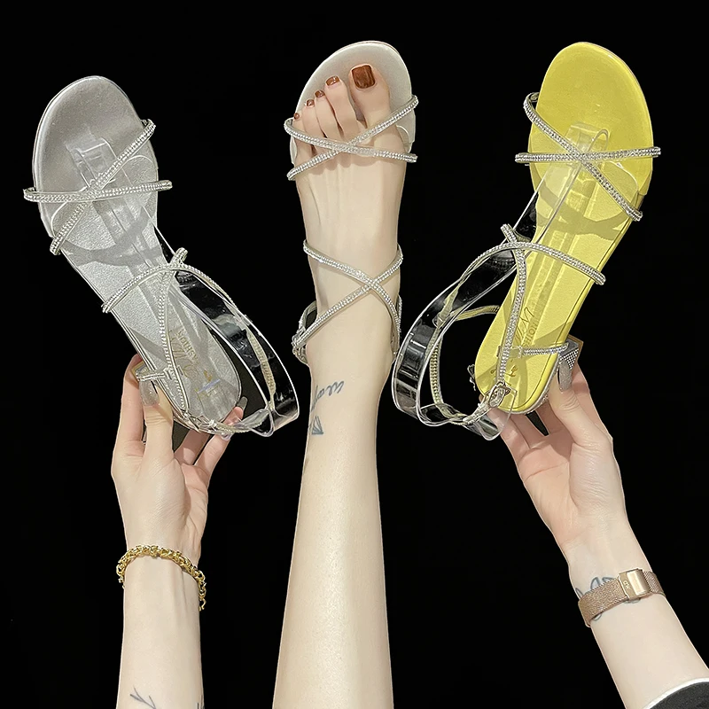 

Clear Heels 2021 Summer Beige Heeled Sandals Comfort Shoes for Women All-Match Med Black Girls Block New High Medium Fashion