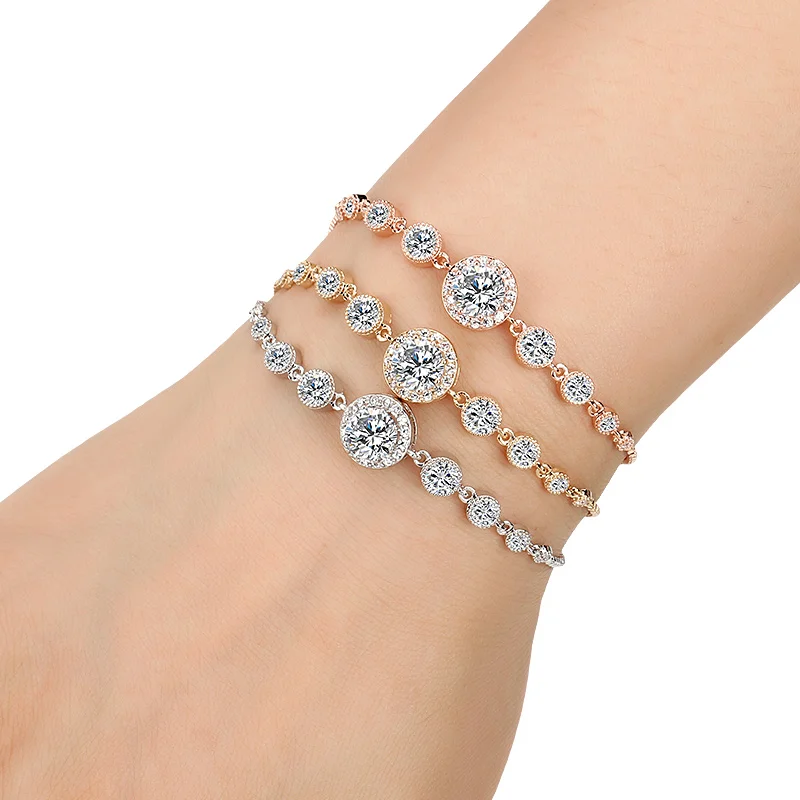 MIEG New 2020 Trendy Rose Gold Color Round CZ Cubic Zirconia Charm Bracelets Bangle For Women or Girl Jewelry Gift | Украшения и
