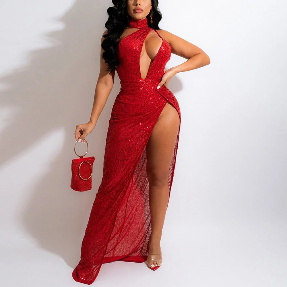 

Женское облегающее платье с блестками, элегантное вечернее платье без рукавов с высоким разрезом, Клубное платье для вечевечерние НКИ