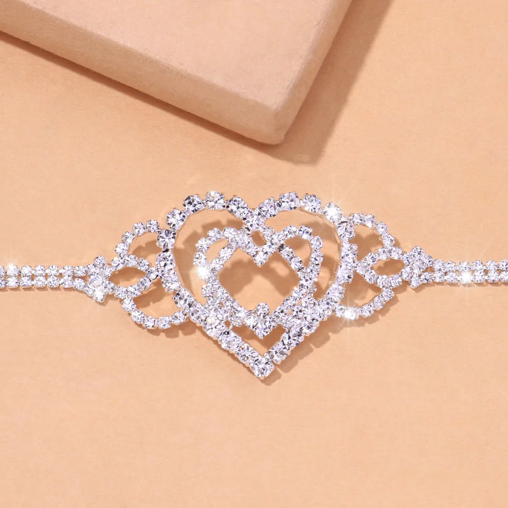 Stonefans Fashion Double Heart Anklet Rhinestone Chain Jewelry for Women Bling Love Foot Chain Anklet Bracelet Crystal Jewellery images - 6