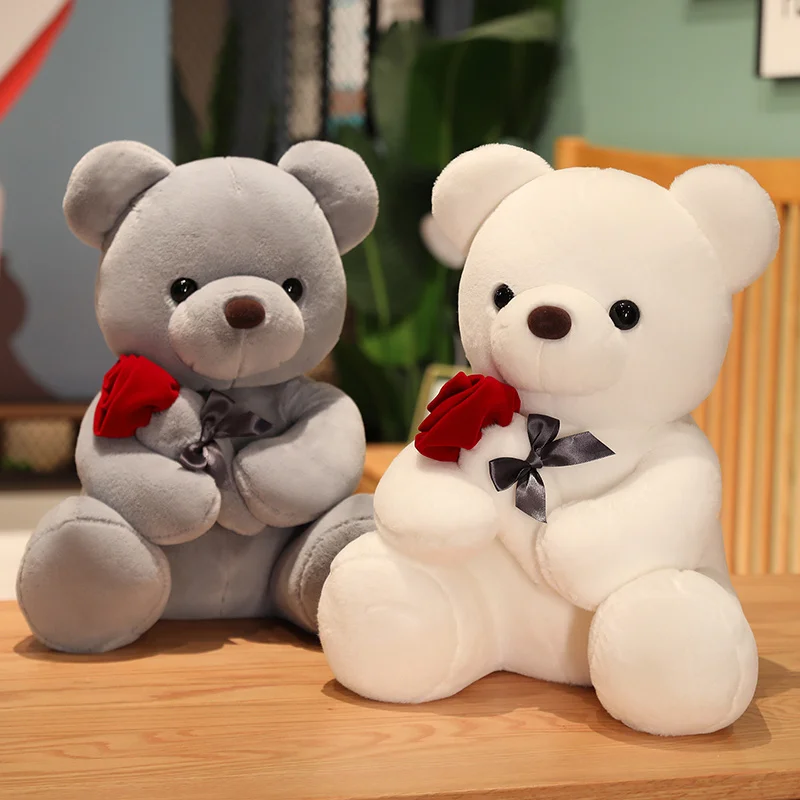 

25-45cm Lovely Teddy Bear Doll Stuffed Animals Bear Holding Rose Flower Plush Toy Teddy Bear Christmas Gifts