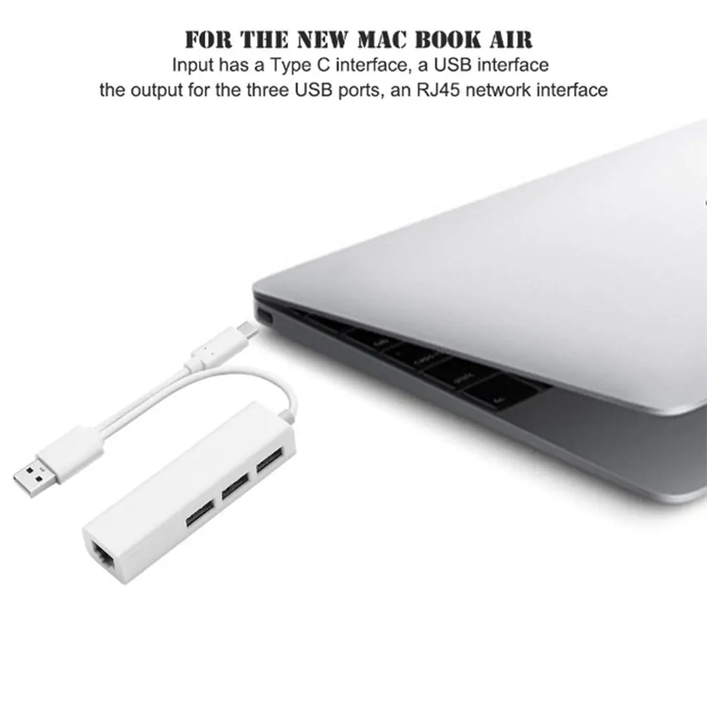 USB Ethernet с 3 портовым концентратором 2 0 + Type C RJ45 Lan сетевая карта к адаптеру для iOS Android 3. концентратор|USB-хабы| |